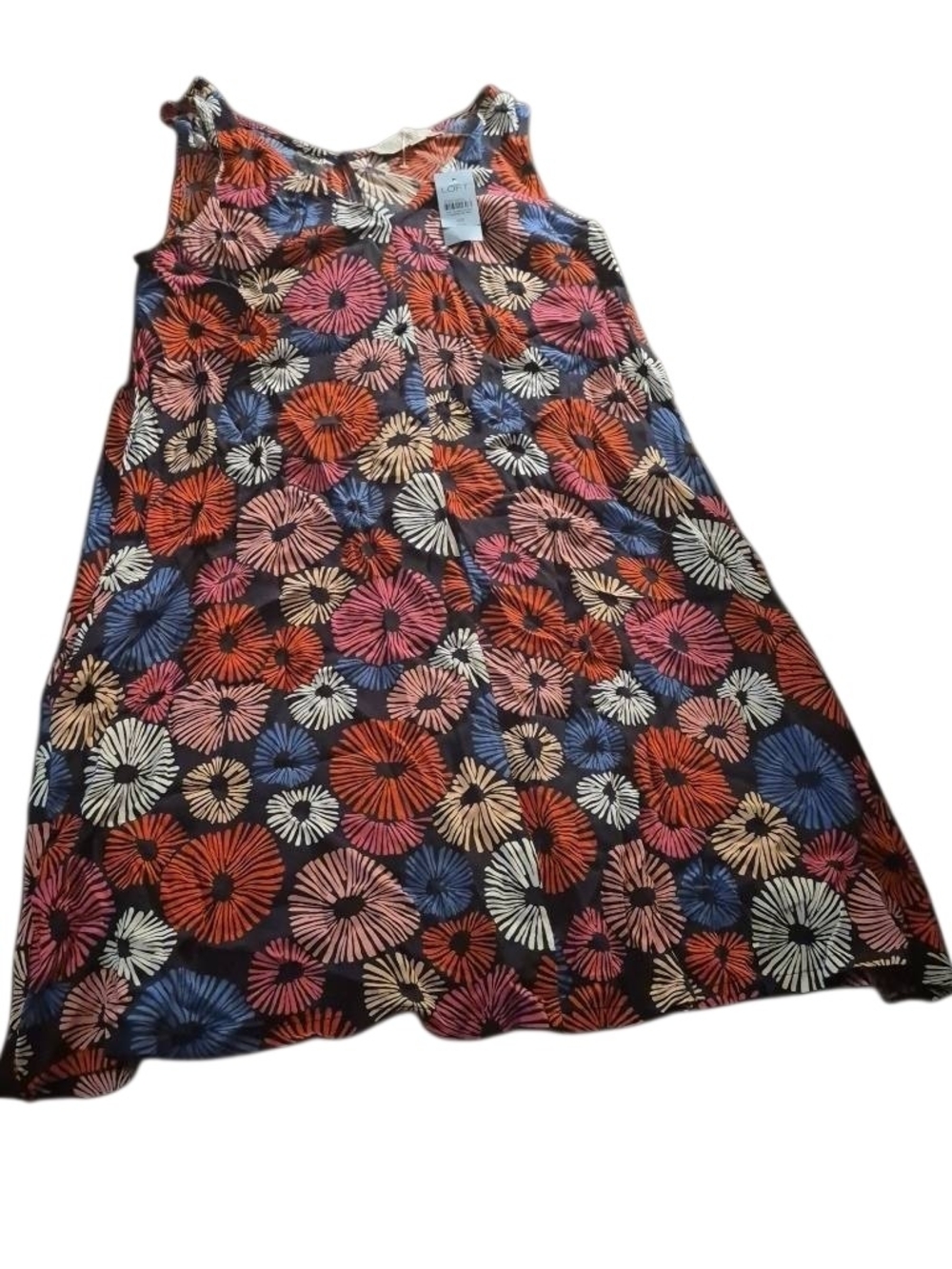 LOFT A-Line Skirt in Black with Red, Pink, Blue & Cream Floral Circles,nwt(456)